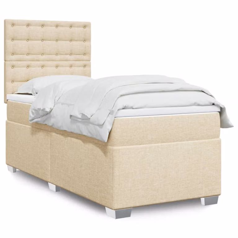 vidaXL Letto Ibrido con Materasso a Molle Insacchettate e Struttura Imbottita Beige e Bianco L/P: 100 x 200 cm