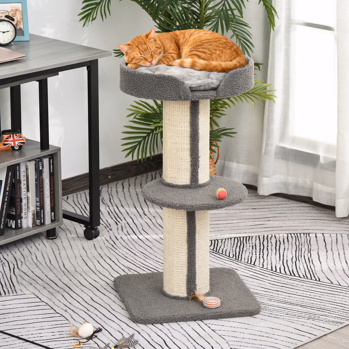 Albero per gatti PawHut con tiragraffio in sisal, amaca e cuscino, colore grigio, Altezza: 81 cm – 2