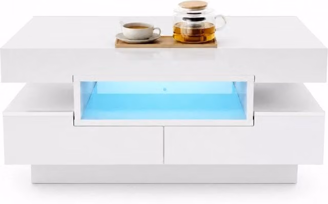 Tavolo da caffè REDOM bianco lucido con 4 cassetti L: 80 cm, P: 50 cm, H: 36 cm