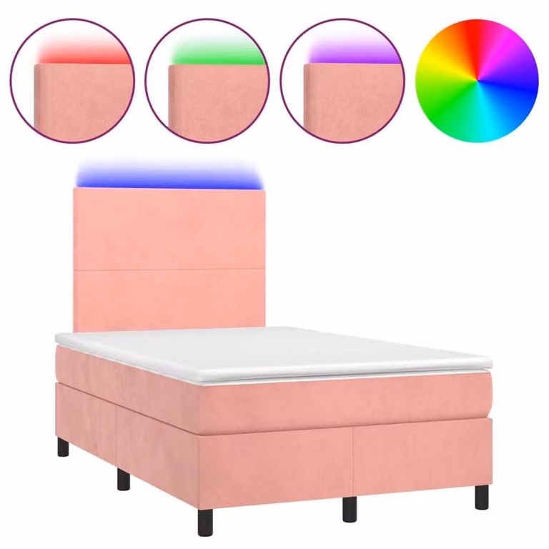 Letto a Molle con Materasso e LED Rosa 120x190 cm in Velluto