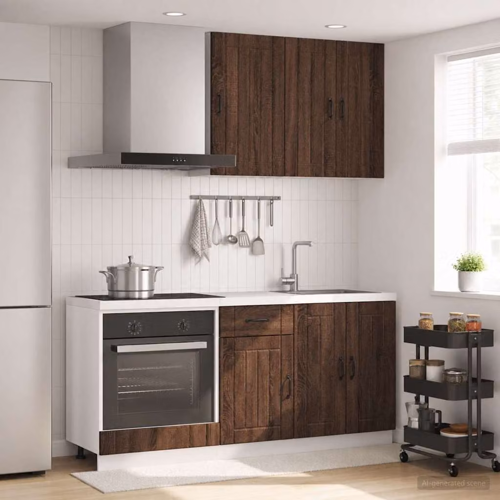 Unità cucina moderna vidaXL LUCCA in 5 pezzi, Rovere Marrone, con ante a battente e cassetti, in legno e MDF