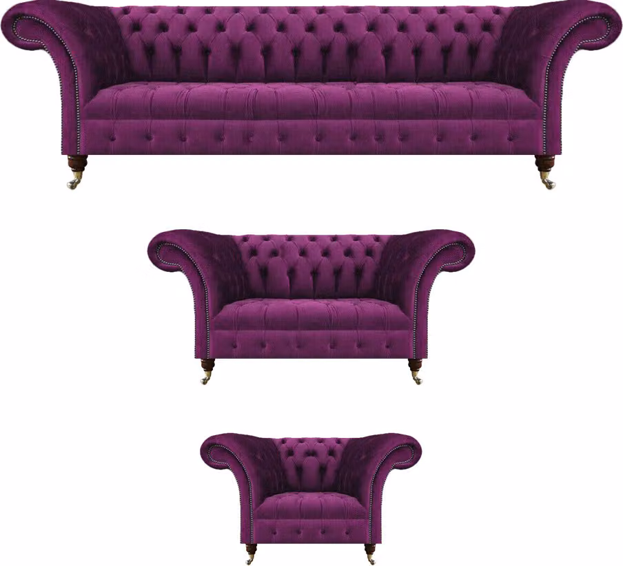 Wohnzimmer Lila Sofagarnitur 3tlg Luxus Textil Polster Möbel Chesterfield