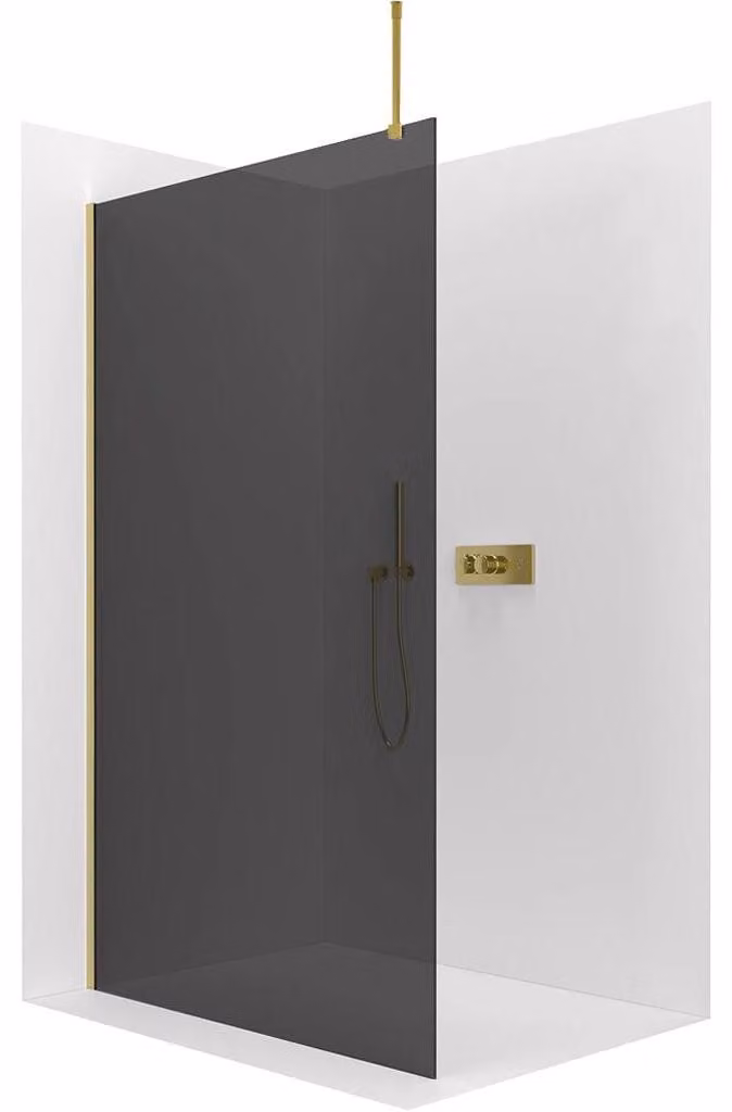 CERANO - Box doccia Walk-in Onyx Top Round L/P - 8 mm - montante rotondo - dorato, vetro grafite - 90x200 cm