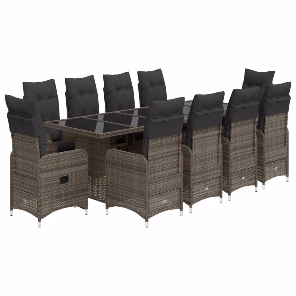 Set Bistrò da Giardino 11 pz con Cuscini in Polyrattan Grigio