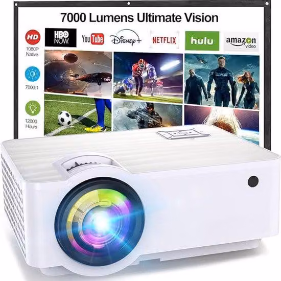 Proiettore cinematografico compatto - Proiettore 1080p - Proiettore per uso privato - Con connessione HDMI - Motore di visualizzazione a LED
