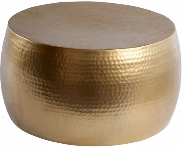 Tavolino basso TRIANE 60 cm in alluminio dorato – Tavolino basso rotondo design effetto martellato