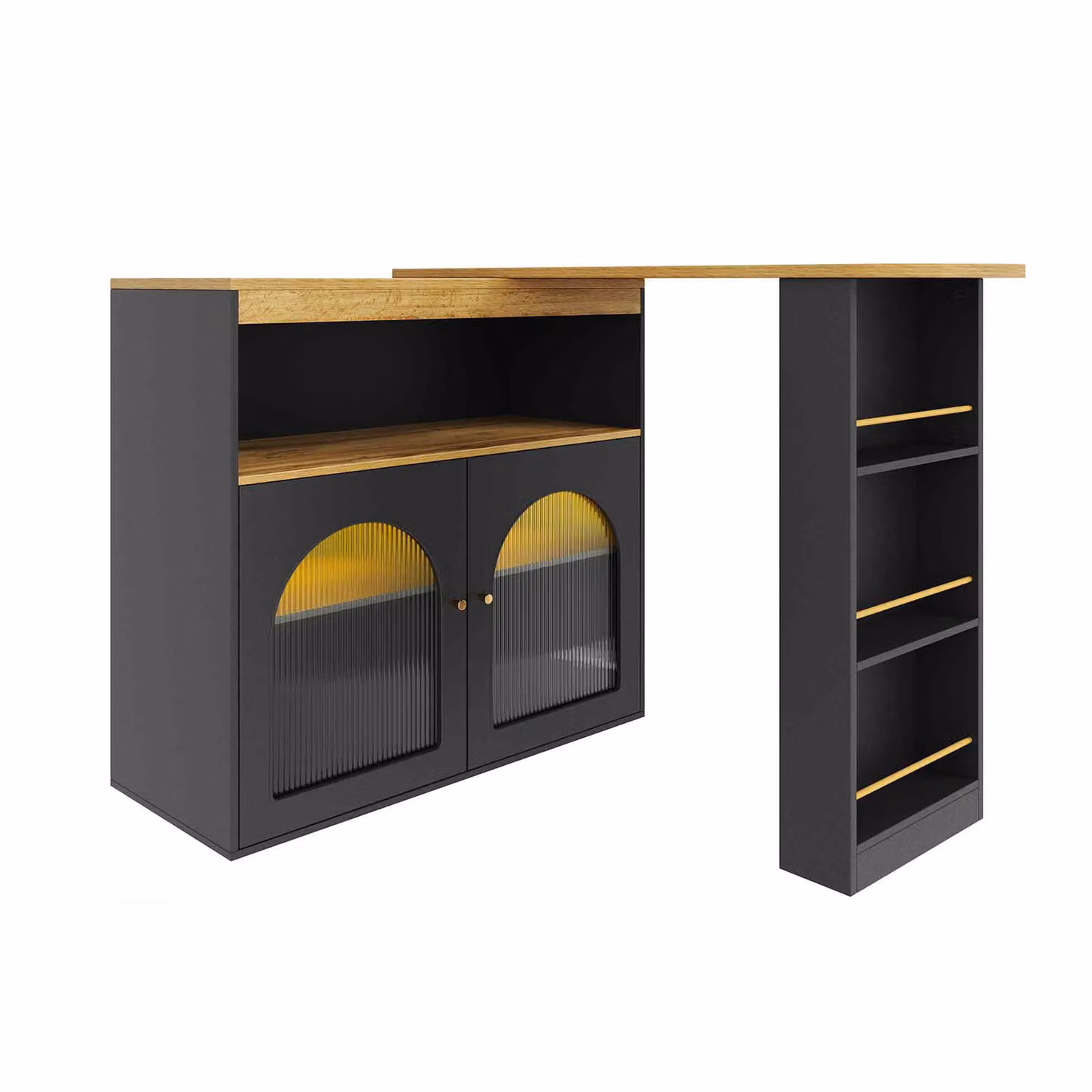 Tavolo da Bar Allungabile Aosom con Frontale in Vetro, Strisce LED Colorate e Rotazione a 360 Gradi, Nero, L: 138-193 cm, P: 39 cm, H: 105 cm – 2