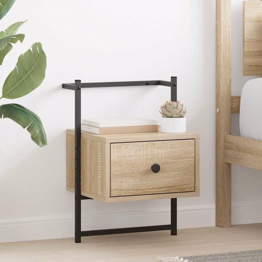 Comodino a muro vidaXL in legno Rovere Sonoma, L 35 cm x P 30 cm x H 51 cm