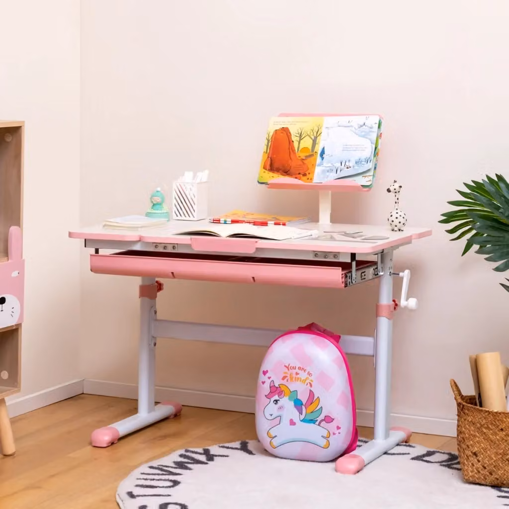 Scrivania ergonomica per bambini con piano inclinabile e altezza regolabile, colore rosa – 2