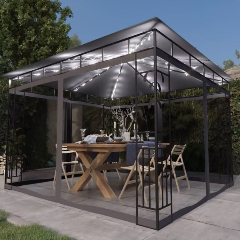 Gazebo The Living Store con zanzariera e luci LED 3x3x2,73m antracite