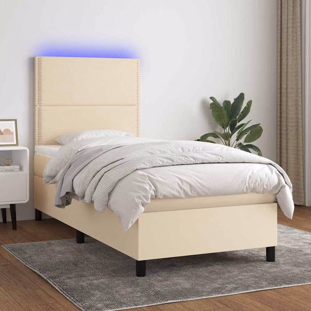 Letto Ibrido con Materasso a Molle a Tasche vidaXL, Colore Beige e Bianco, con Illuminazione LED e Porta USB, L/P: 90 x 200 cm