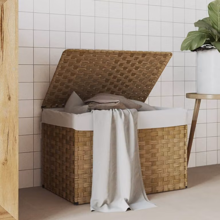Cesto portabiancheria con coperchio vidaXL in polyrattan marrone con maniglie e sacca rimovibile L/P/H: 55,5 x 35 x 34 cm