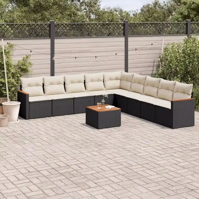 Set Divani da Giardino 10pz con Cuscini in Polyrattan Nero 3258465