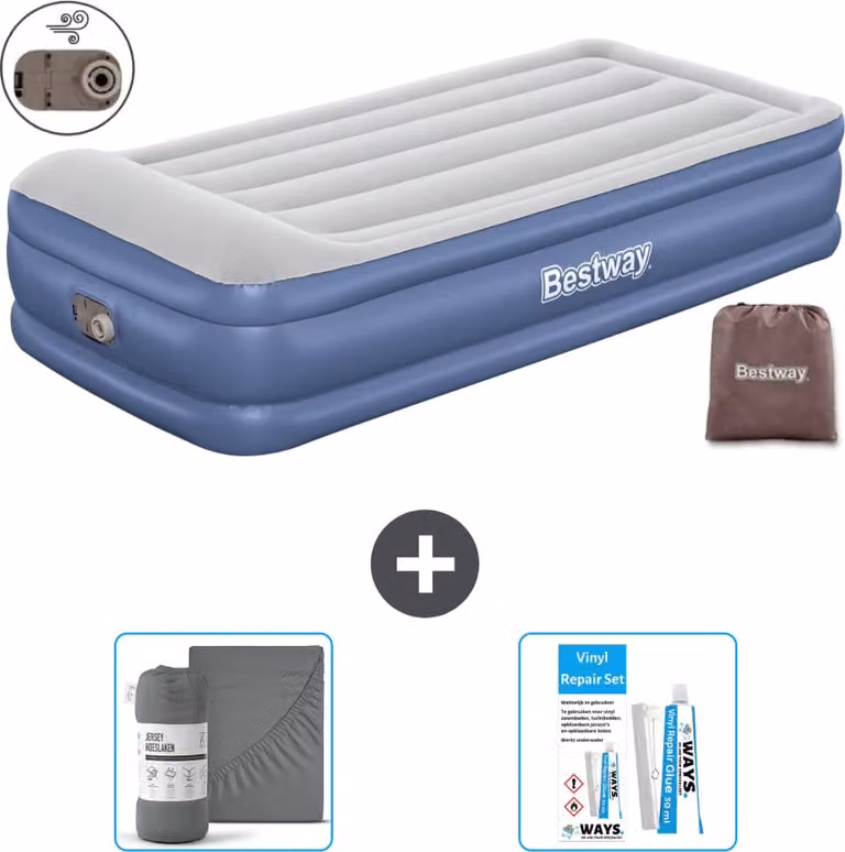Materasso gonfiabile Bestway - 1 persona - 97 x 191 x 46 cm - Grigio/Blu - Accessori inclusi