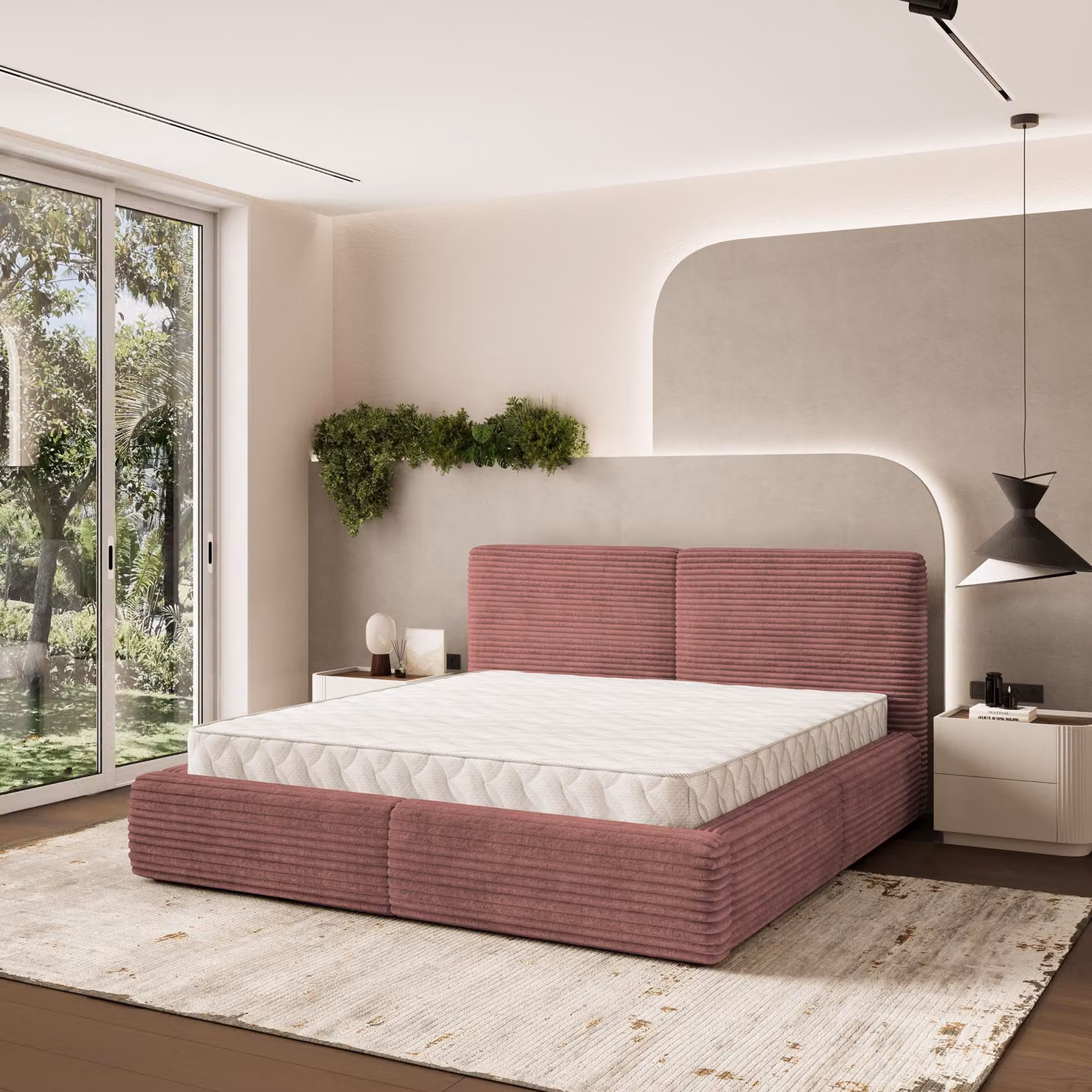 Letto imbottito Masseno FELURO 180x200 cm, letto imbottito con cassetti - Rosa, TILIA 62