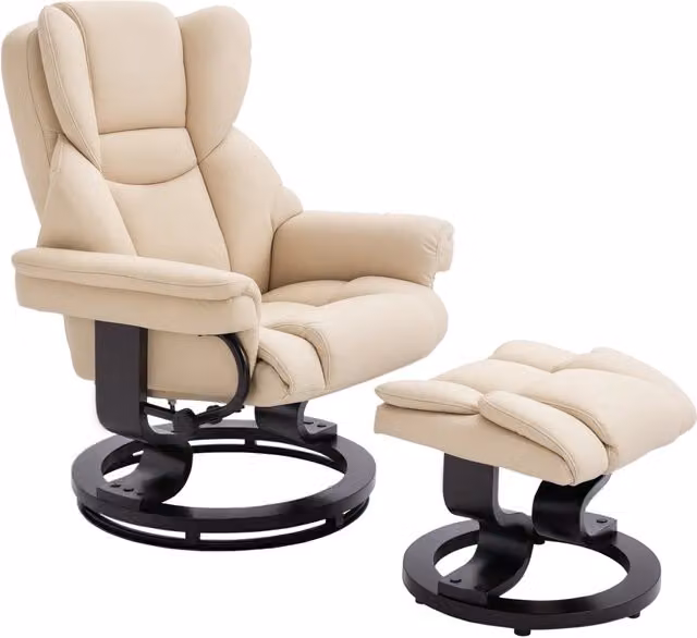 Poltrona relax reclinabile con poggiapiedi ¨C Xylo ¨C similpelle crema, girevole, 80x79x100 cm