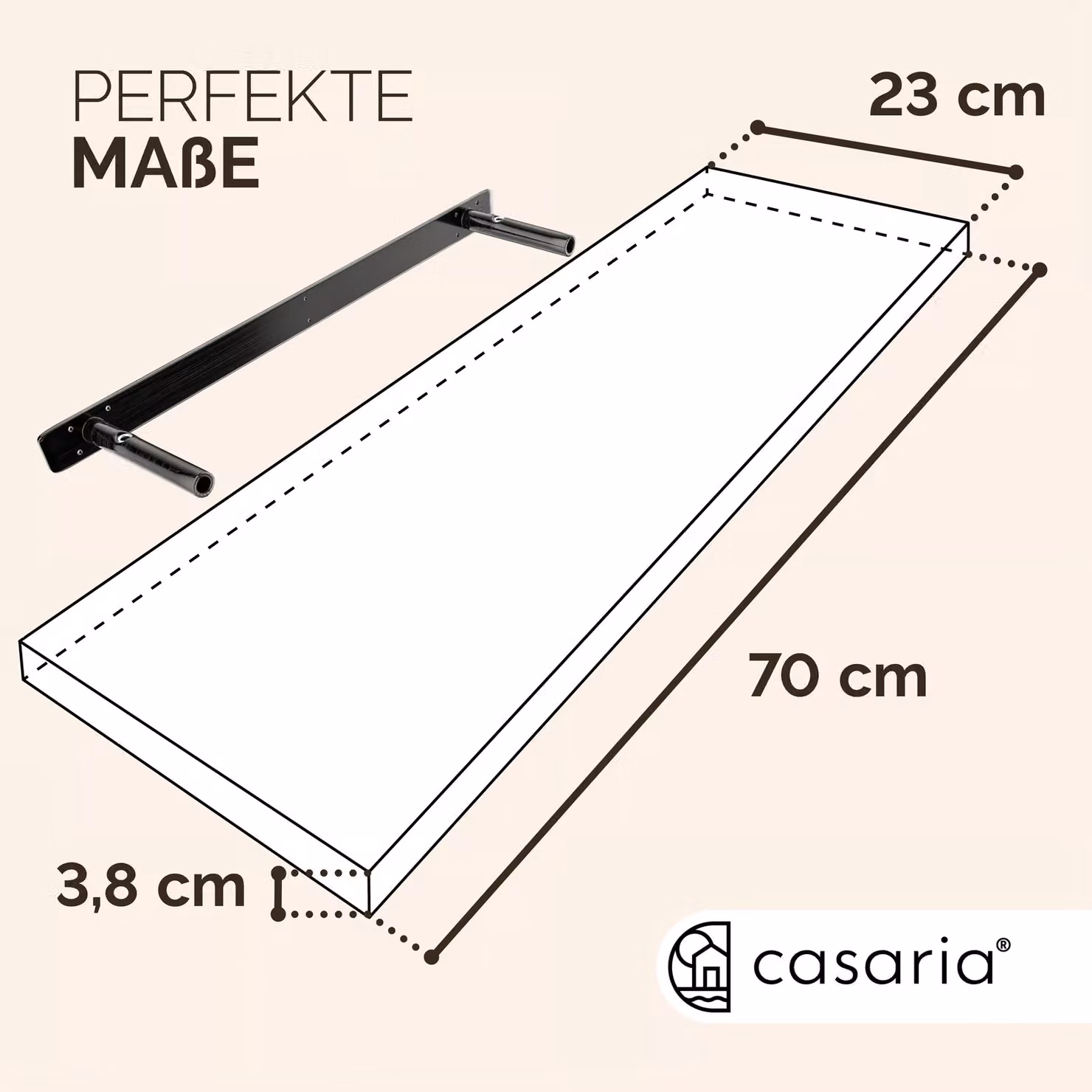 Mensola da parete CASARIA in rovere marrone con finitura opaca, L: 70 cm – 3