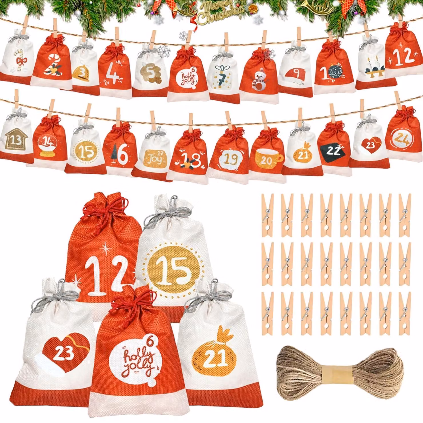 24 sacchetti natalizi - Calendario dell'Avvento da riempire