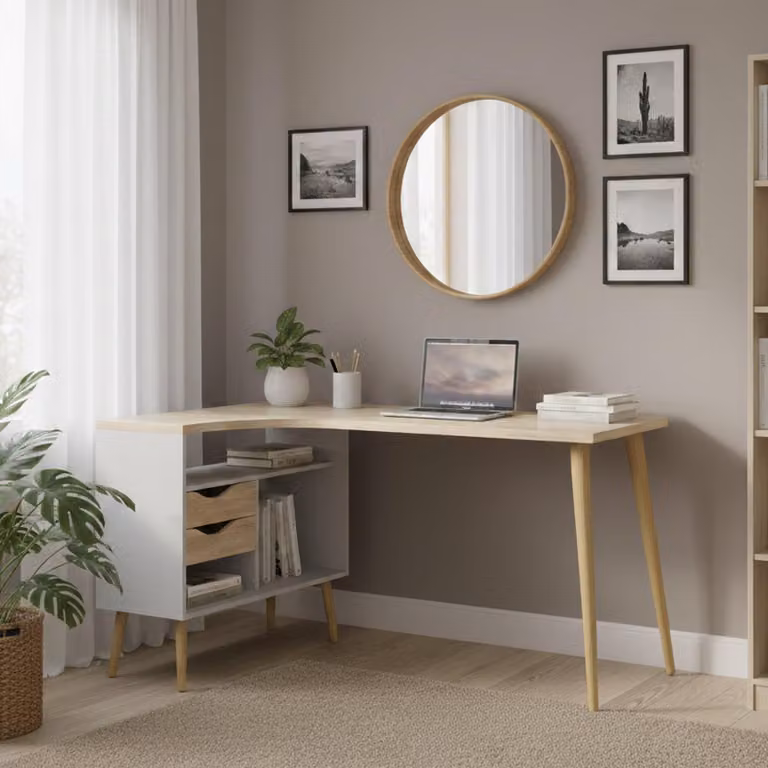 Dmora Scrivania Katherine 81x145.1x75.8h cm Bianco, 2 Cassetti Colore Struttura Marrone