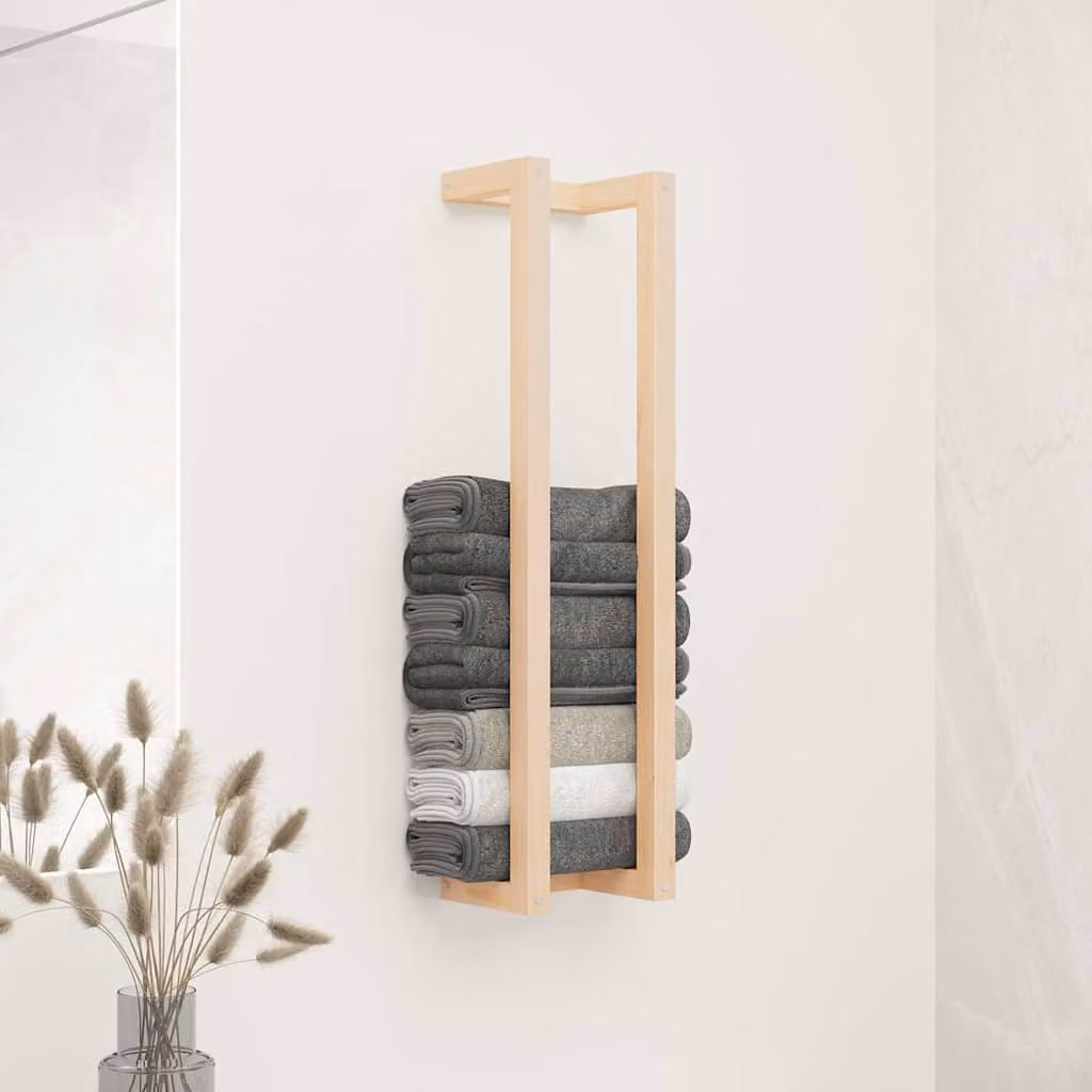 vidaXL Portasciugamani da parete in legno di pino, Marrone/Beige, L/P/H: 23 x 18 x 90 cm