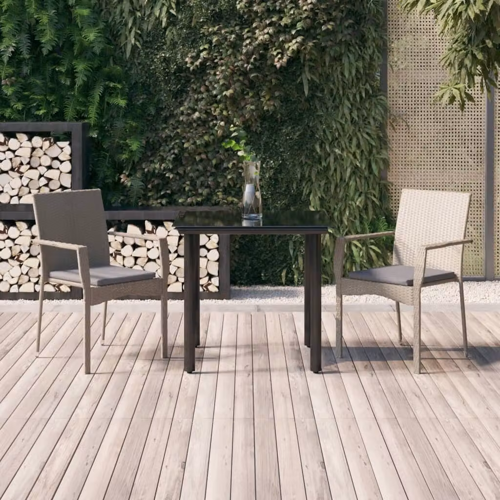 Maison Exclusive - Set da pranzo da giardino a 3 pezzi con cuscini in rattan sintetico nero e grigio