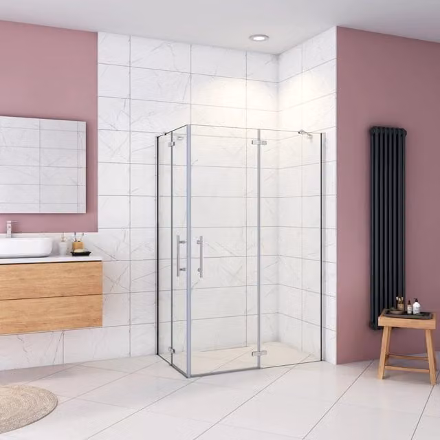 100x76x195 cm Box Doccia Ad Angolo Doppie Porte Apertura Battente in Vetro 6 mm Temperato Anticalcare Trasparente con 2 Barre Stabilizzatrici Cromo Lucido