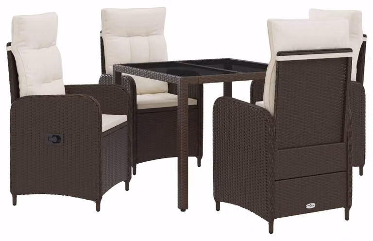 Set da pranzo per esterni 5 pcs Marrone e Bianco Crema