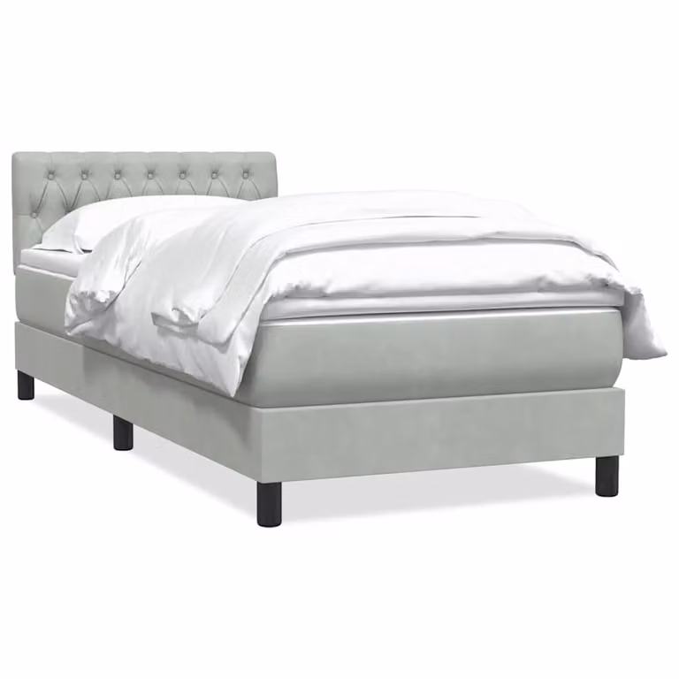 vidaXL Giroletto a Molle con Materasso in Velluto Grigio e Bianco, L/P/H: 90 x 223 x 88 cm