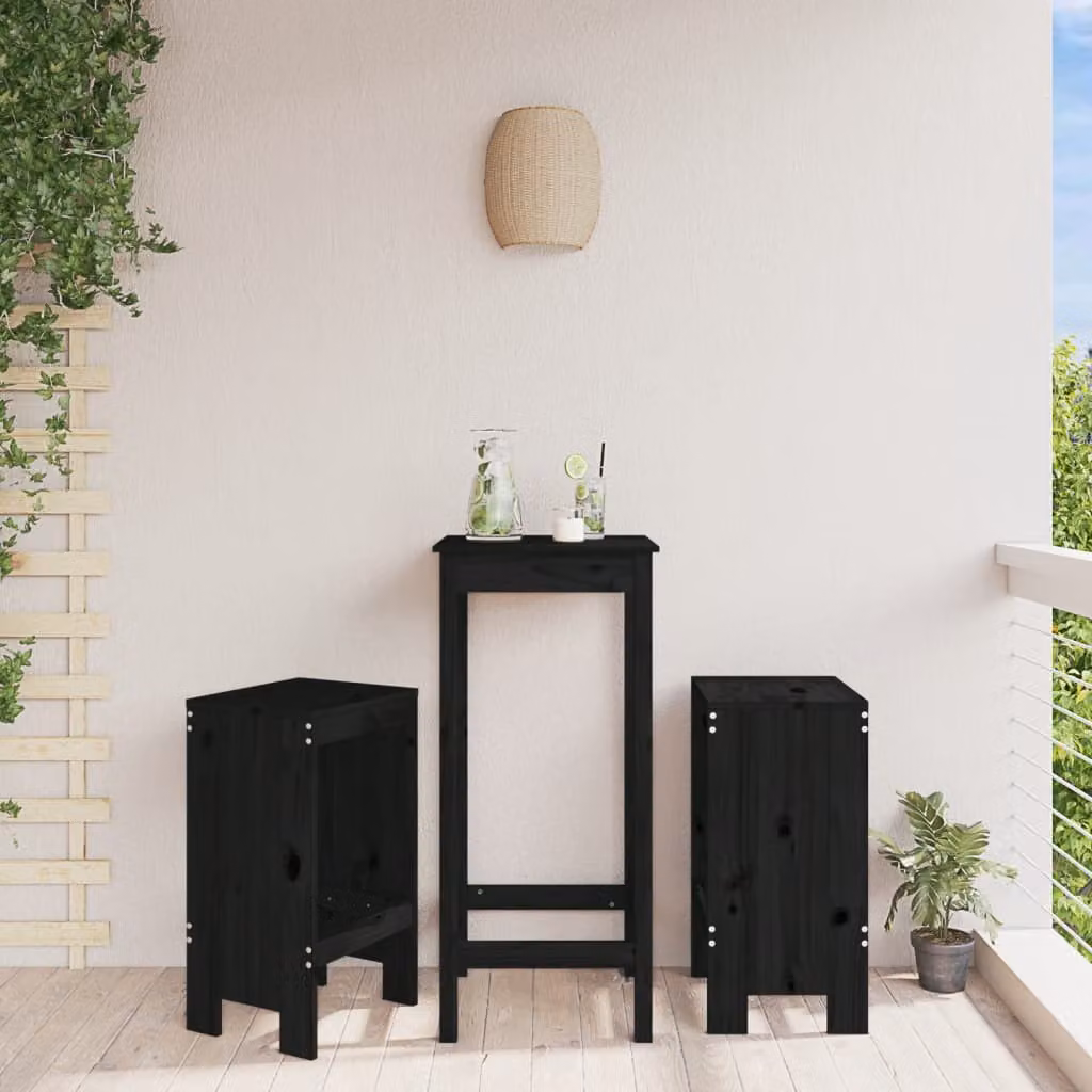 Set di 2 sgabelli da bar vidaXL in legno massello di pino neri L: 40 cm, P: 36 cm, H: 75 cm