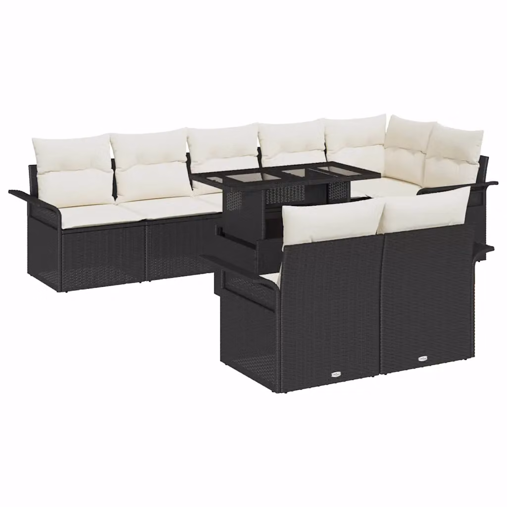 Set Divano da Giardino Moderno vidaXL in 9 Pezzi con Cuscini Beige e Struttura in Acciaio Nero
