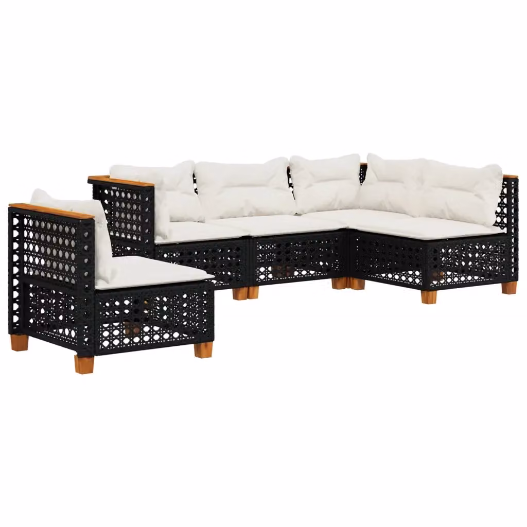 vidaXL Set Divani da Giardino a L 5 pz in Polyrattan Nero con Cuscini e Rivestimenti Rimovibili – 2