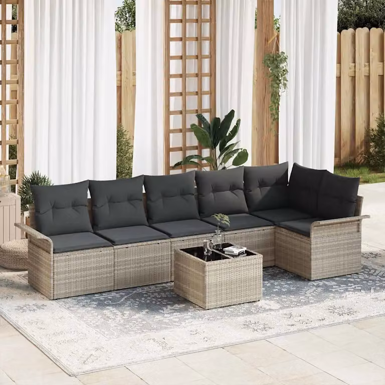 Set Divano da Giardino vidaXL a Forma di L in Polyrattan Grigio con Tavolino e Cuscini