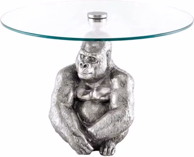 Tavolino basso GORILOX rotondo 60 cm in alluminio argentato e vetro temperato