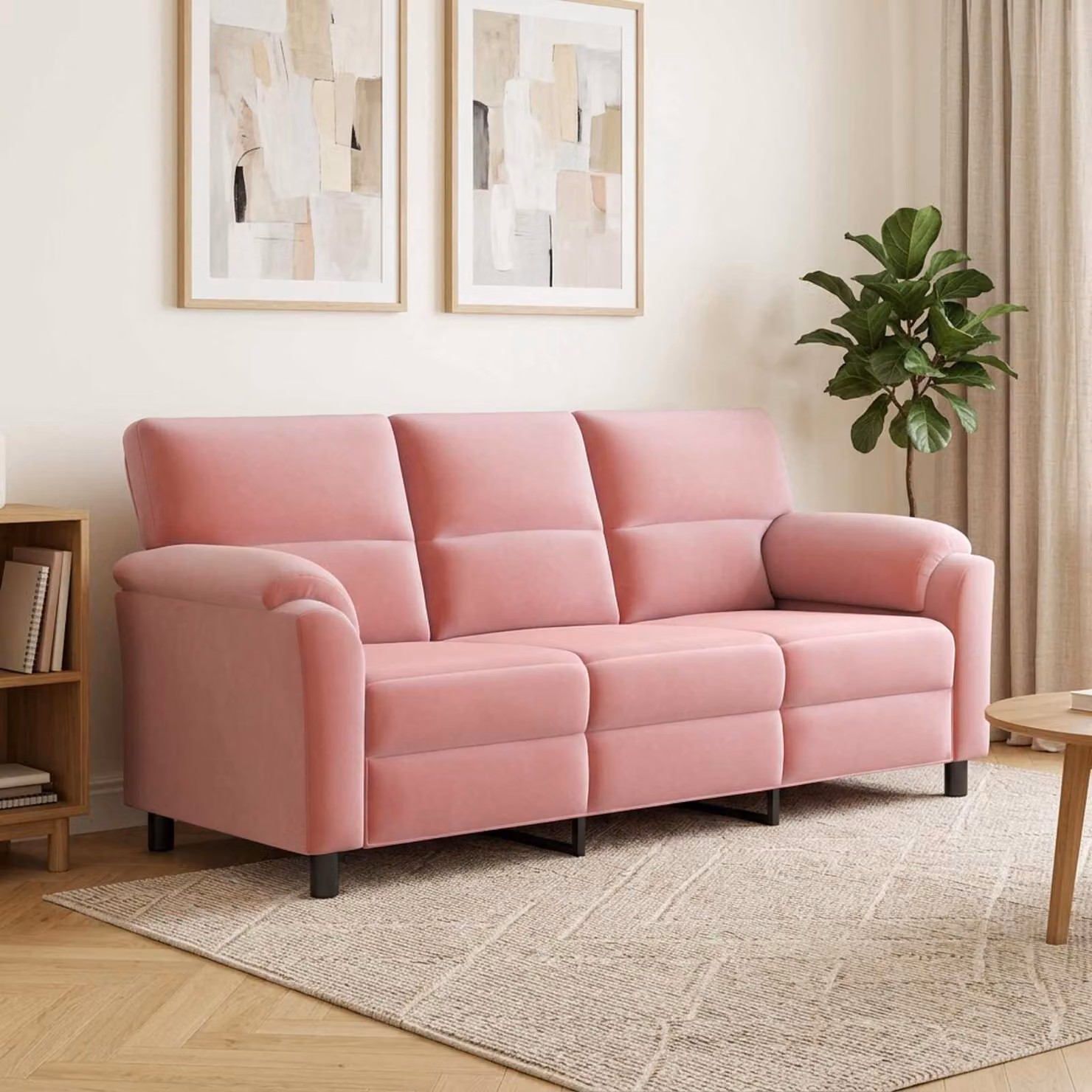 Divano moderno vidaXL in velluto rosa con struttura in metallo per il tuo soggiorno L: 214 cm, P: 85 cm, H: 93 cm