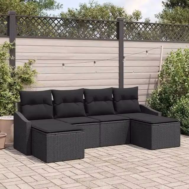 Set da Pranzo per Giardino 6 pz Nero polyrattan 3355502