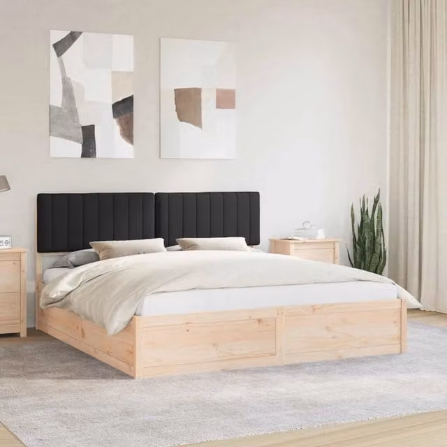 Letto moderno vidaXL in pino massello con testiera rivestita in tessuto nero L/P: 180 x 200 cm – 1