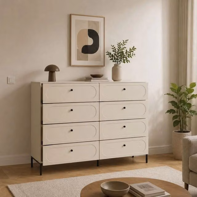 Laniva, Cassettiera 4 Cassetti, 150x40x116h cm Beige Cashmere