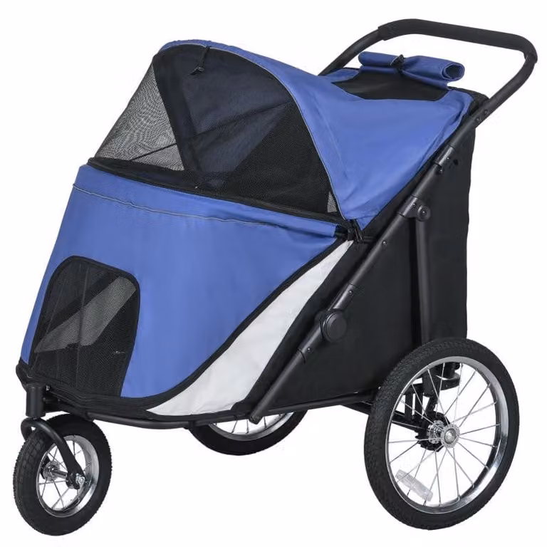 Passeggino pieghevole per cani con cuscino - Passeggino per cani | Colore: Blu | Dimensioni: 70x111x97,5 cm