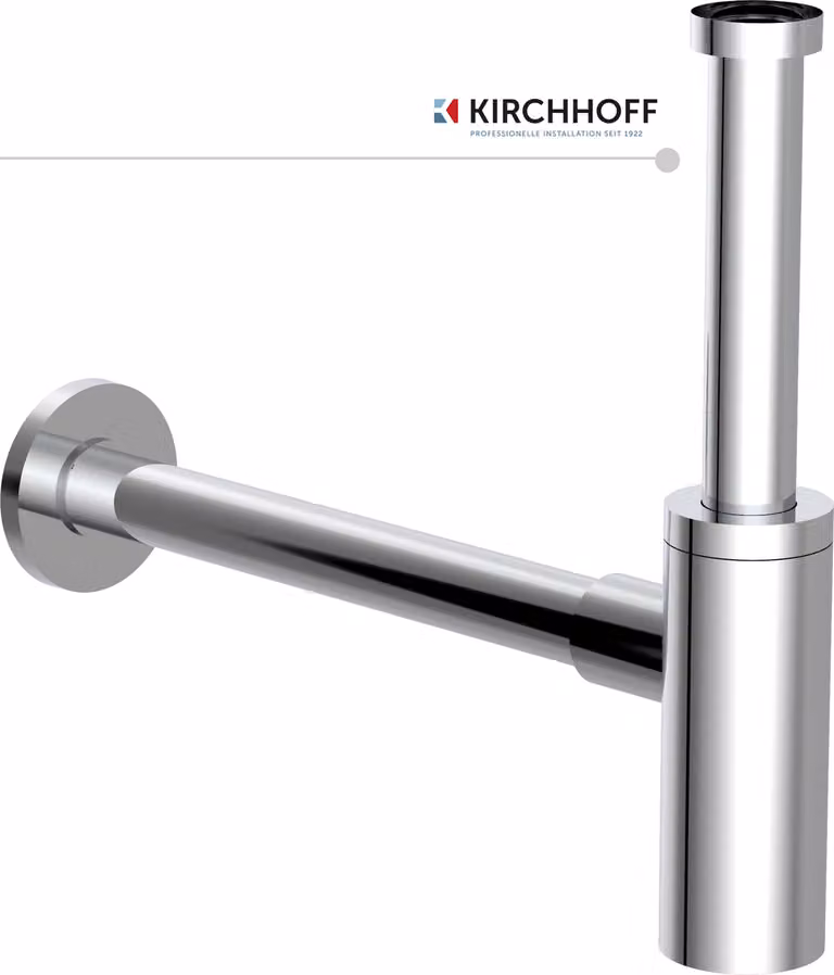 Sifone Kirchhoff Design, scarico per lavabo, set di scarico per lavabo, sifone per odori con apertura per la pulizia, sifone per bottiglie, cromo