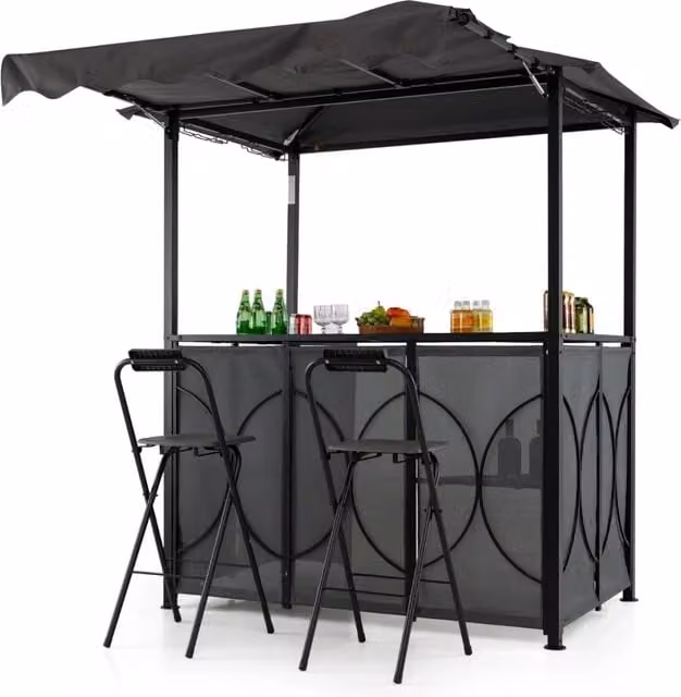 Gazebo per barbecue con tendalino 193 x 117 x 240 cm 2 sedie pieghevoli e spazio di archiviazione moderno in poliestere grigio 20_0012134