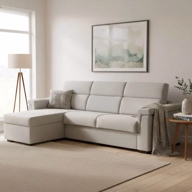 Divano Letto con Penisola Sfoderabile DMORA Made in Italy, L/P/H: 285 x 160 x 13 cm, Beige