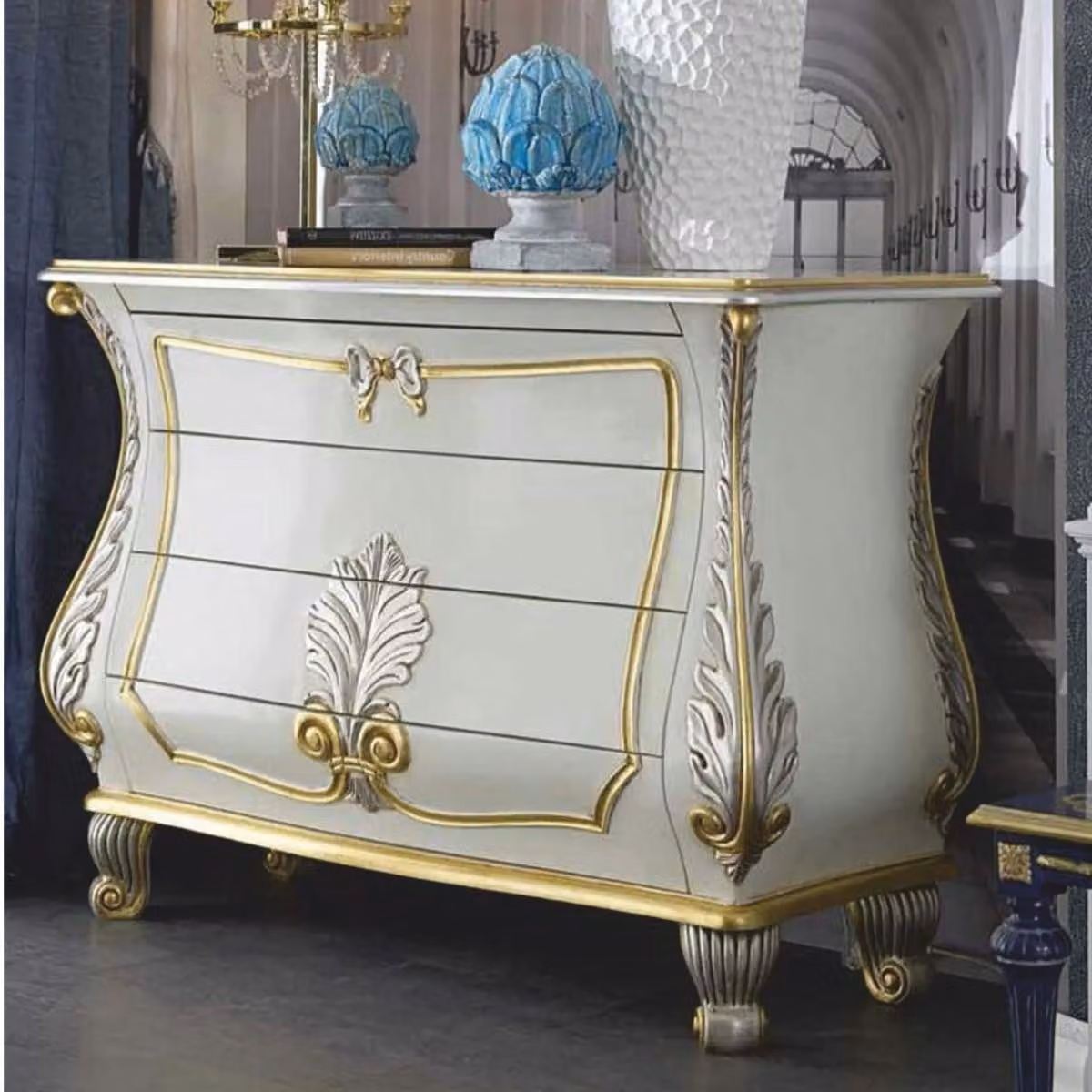 Casa Padrino cassettiera barocca bianco / argento / oro 135 cm - Italy