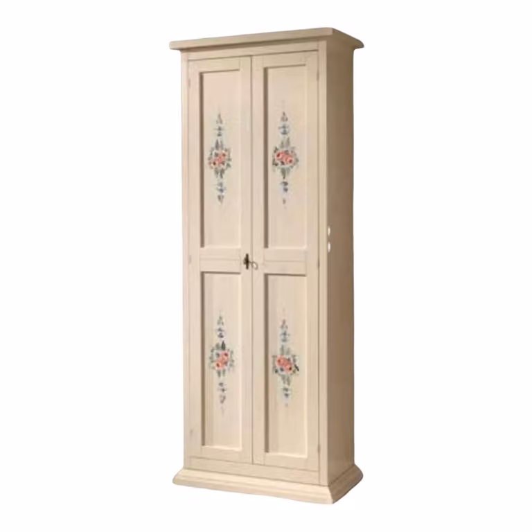 Armadietto porta scarpe in legno con decori floreali Mobili 2G colore bianco e beige L: 77 cm, P: 45 cm, H: 193 cm