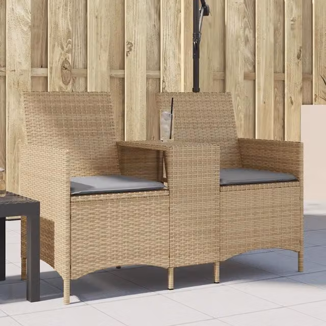 Set da giardino moderno vidaXL in polyrattan con cuscini beige e grigi e struttura in metallo – 1