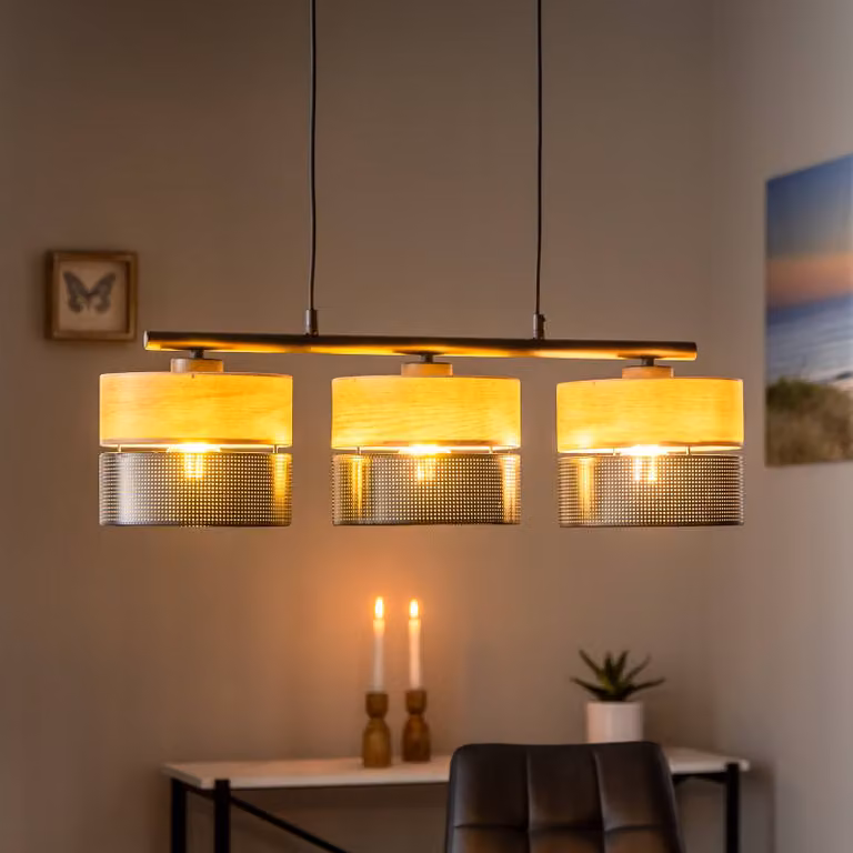 Lampada a sospensione Nicol TK Lighting, dimmerabile, Legno chiaro, Soggiorno / Sala da pranzo, Moderno, Lampada a sospensione