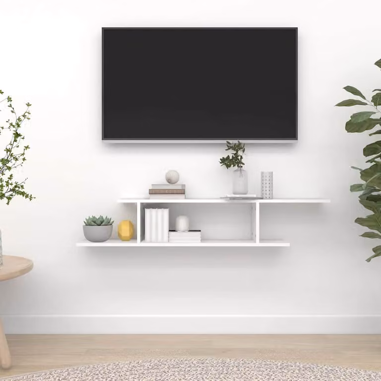 Scaffale TV da parete vidaXL in legno bianco opaco L: 125 cm, P: 23 cm, H: 18 cm