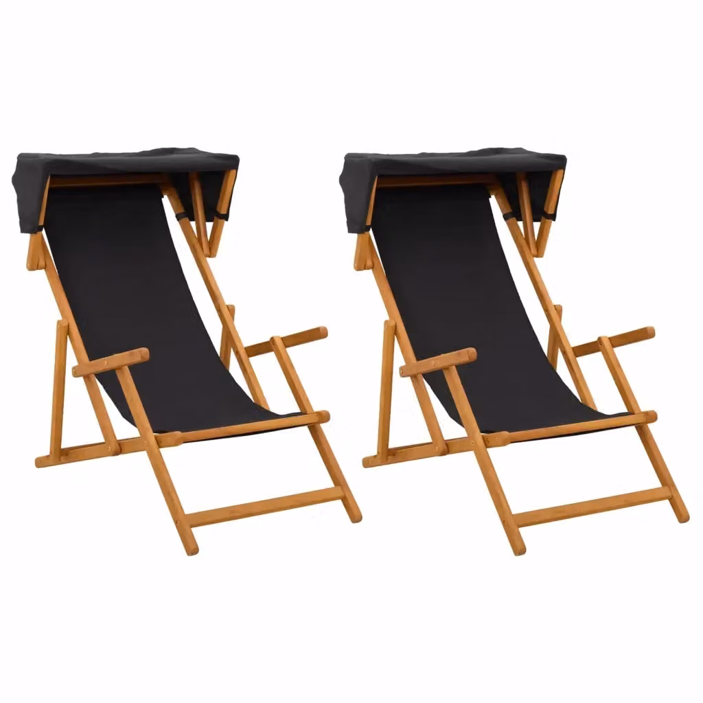 Set di 2 lettini prendisole vidaXL in legno di eucalipto massello nero con schienale regolabile e tessuto resistente ai raggi UV – 2