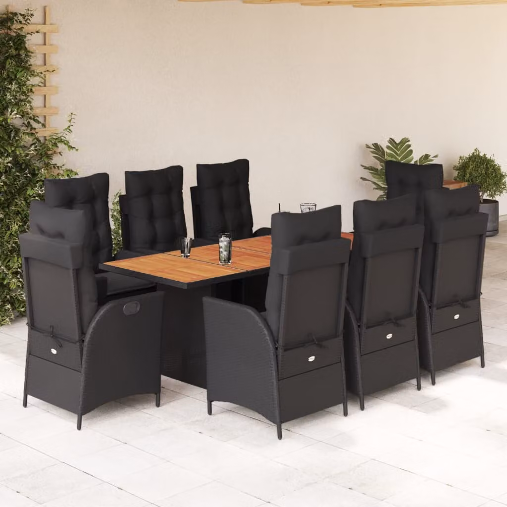 Set da pranzo da giardino vidaXL in polyrattan e legno di acacia nero con 9 pezzi – 1