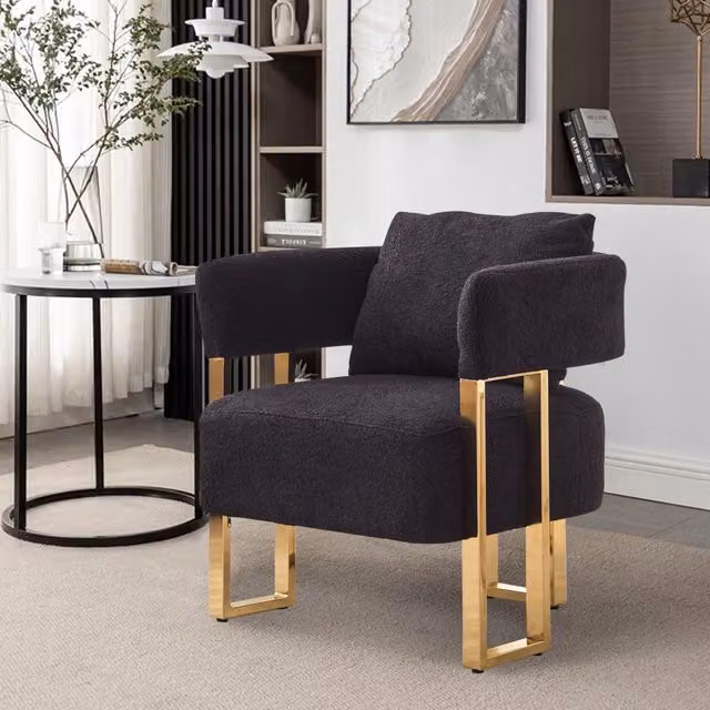 Poltrona singola da relax WISHDOR in velluto nero con struttura imbottita per soggiorno, camera da letto o ufficio, L: 73 cm, P: 65 cm, H: 73 cm