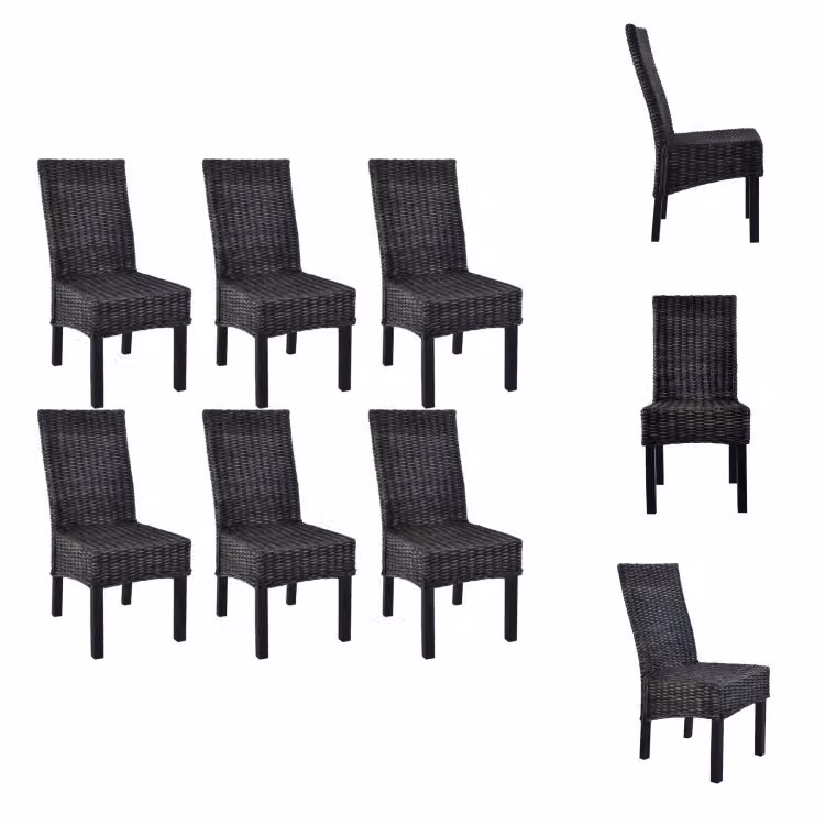 vidaXL Sedie da pranzo 6 pezzi in rattan Kubu nero e legno di mango - Sedie da pranzo
